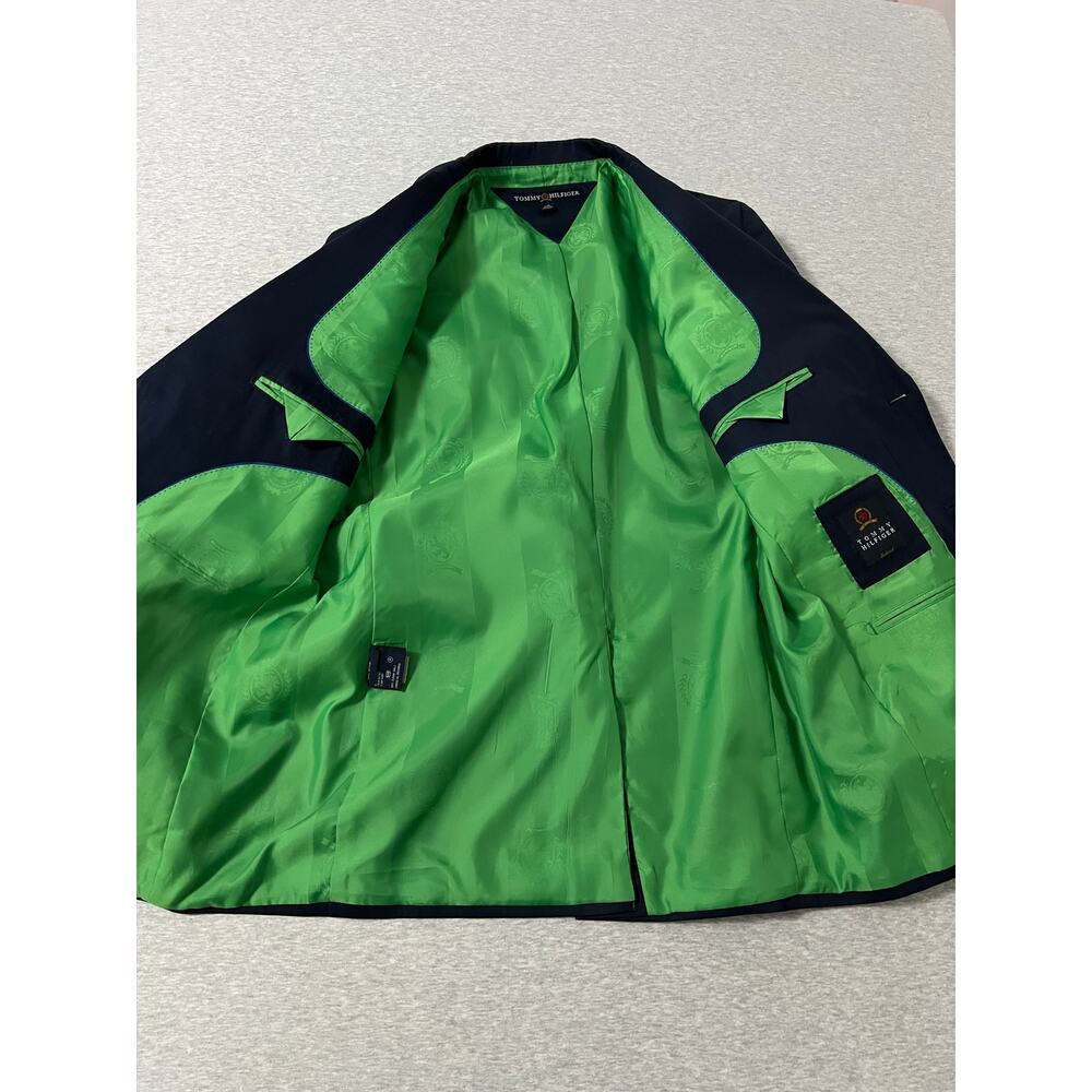Vintage Y2K Tommy Hilfiger Navy Twill Blazer 42R Tailored Green Lining Preppy - Picture 4 of 16